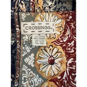 Crossings Men’s Button Up Shirt Size M Floral Stripe Cotton Short Sleeve Casual